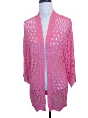 NWT MUDPIE Pink Open-Knit Women's Sweater Oversized Layer Long Lightweight
